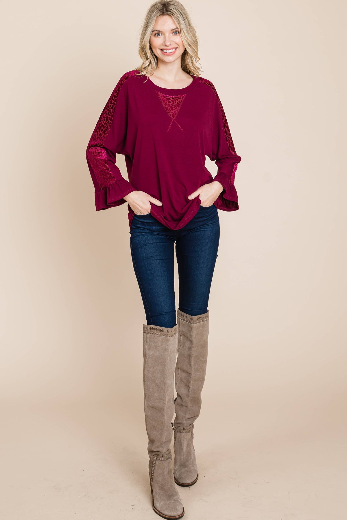 Animal Velvet Mesh Contrast Fashion Top