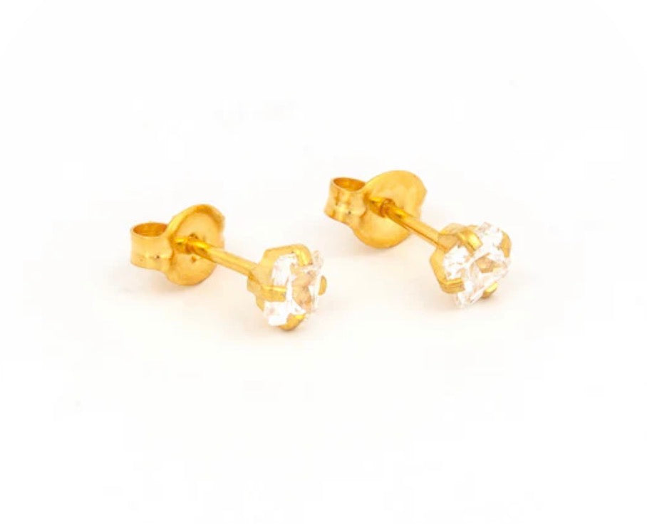 4x4mm CZ Princess Cut Stud G/P (Sensitive Ear)