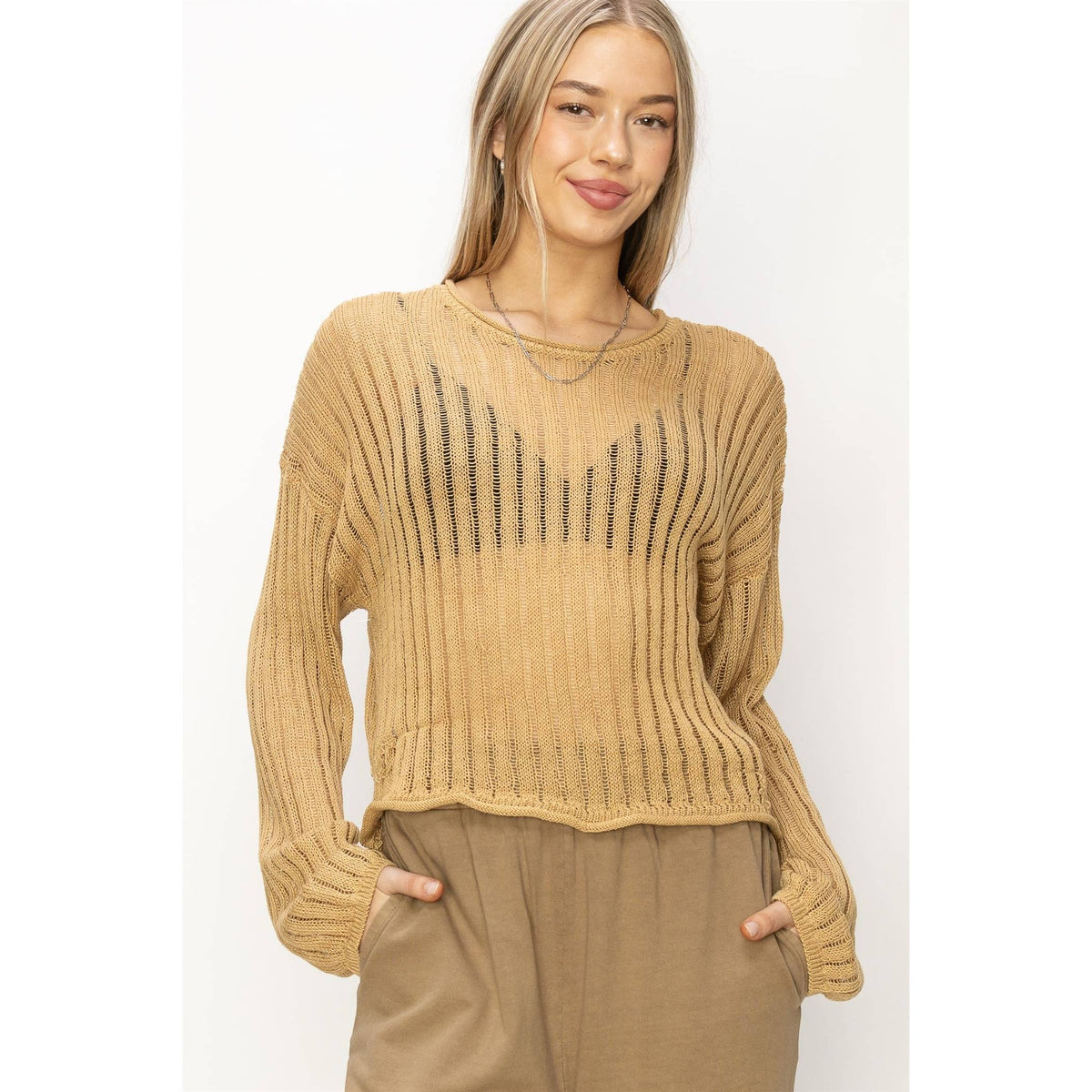 Open Knit Long Sleeve Sweater