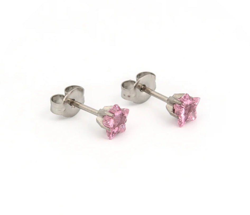 5mm Pink CZ Star Stud S/S (Sensitive Ear)