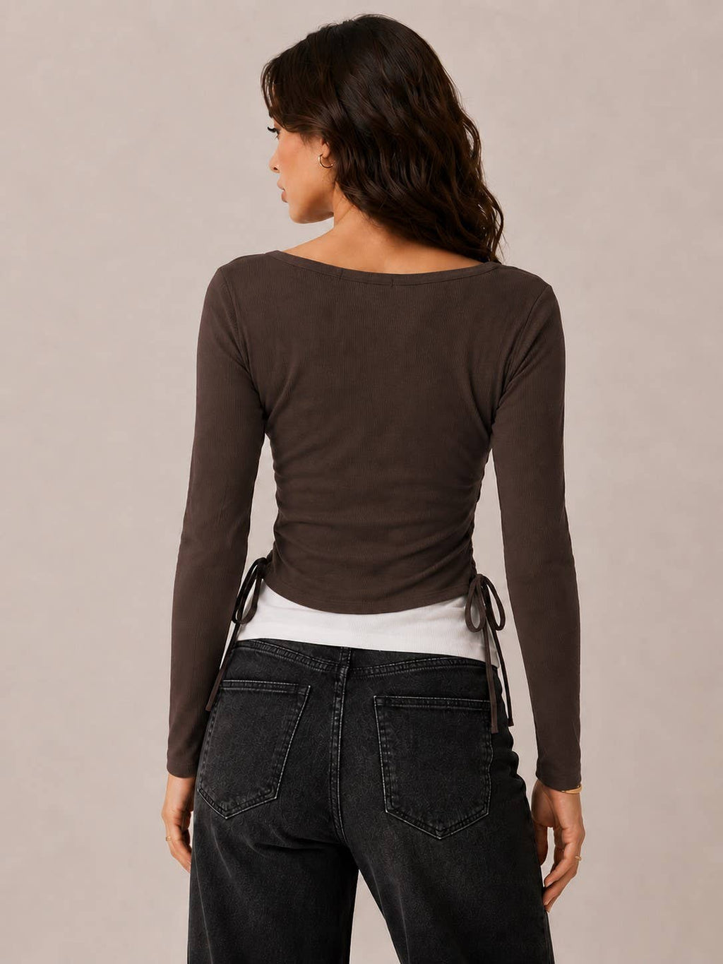SQUARE NECK FAKE LAYERED LONG SLEEVE TOP