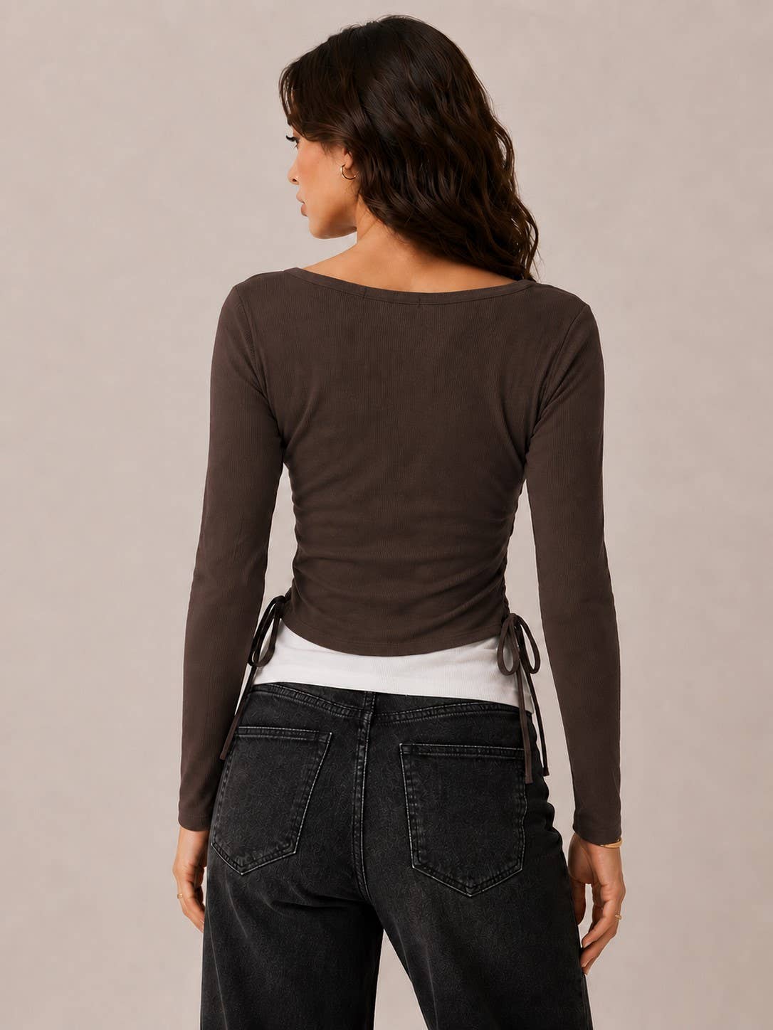 SQUARE NECK FAKE LAYERED LONG SLEEVE TOP