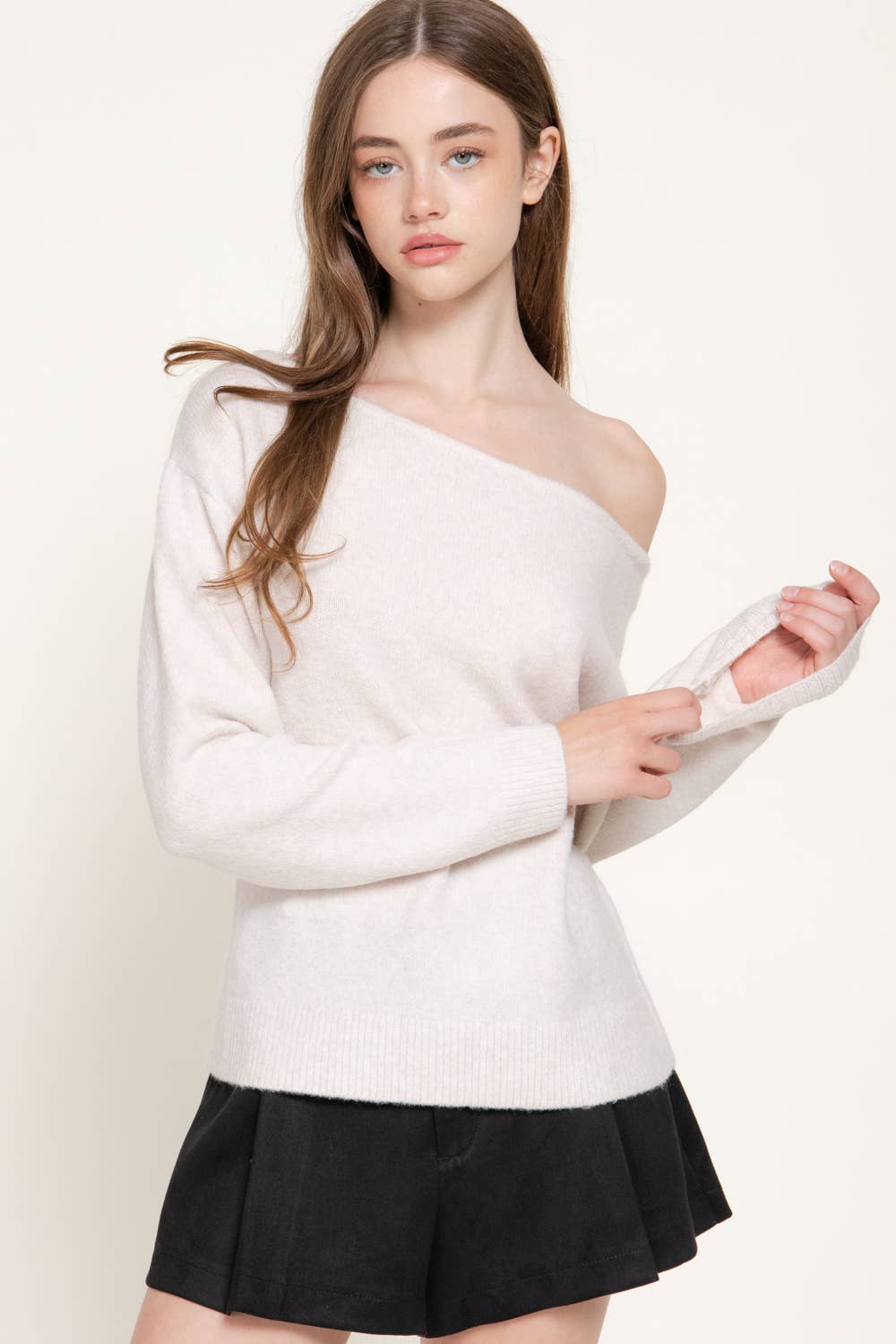 Long Sleeve Asymmetrical Neckline Sweater
