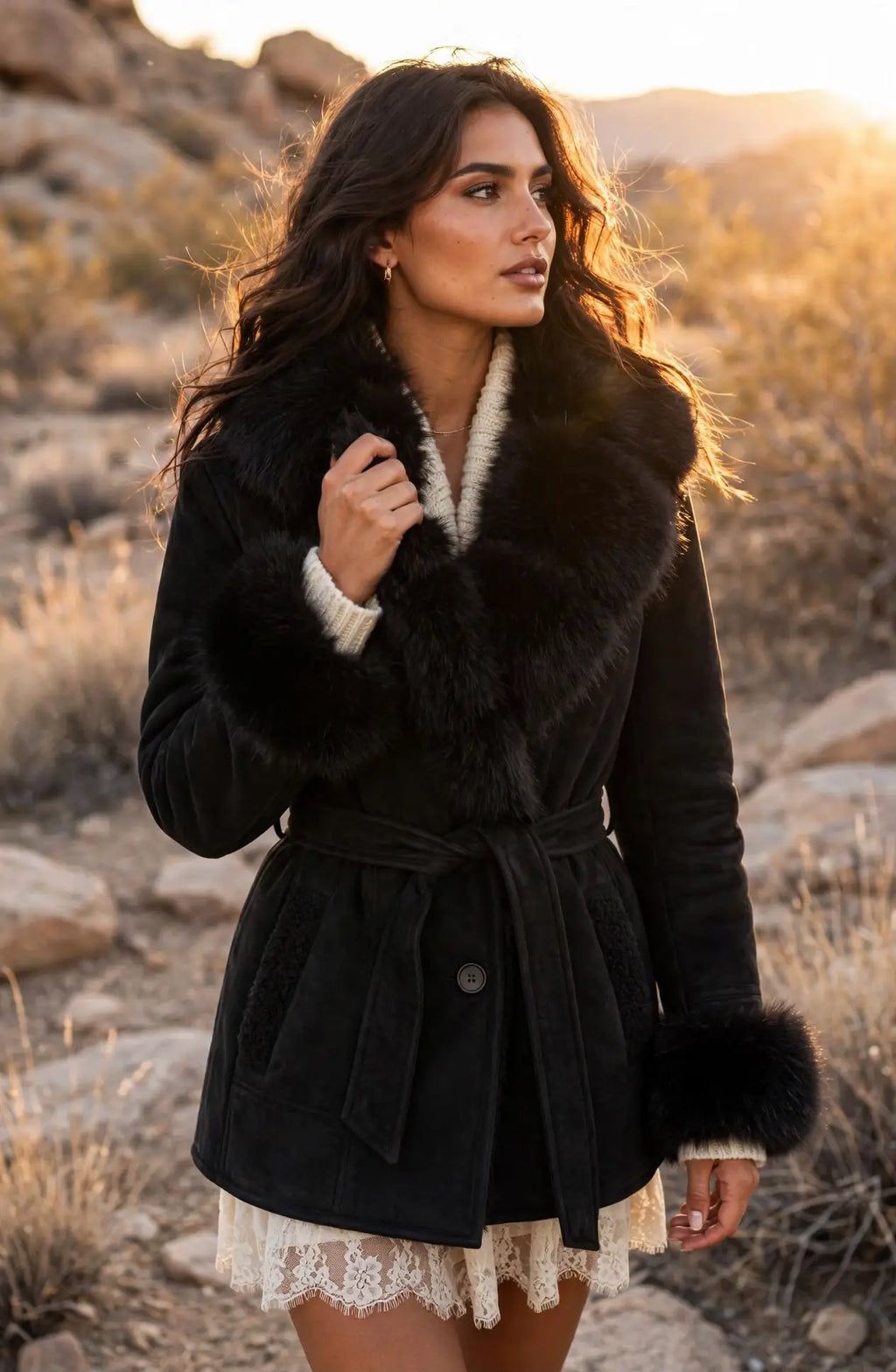 CLASC0010: Women's Tailored Faux Fur Collar Coat