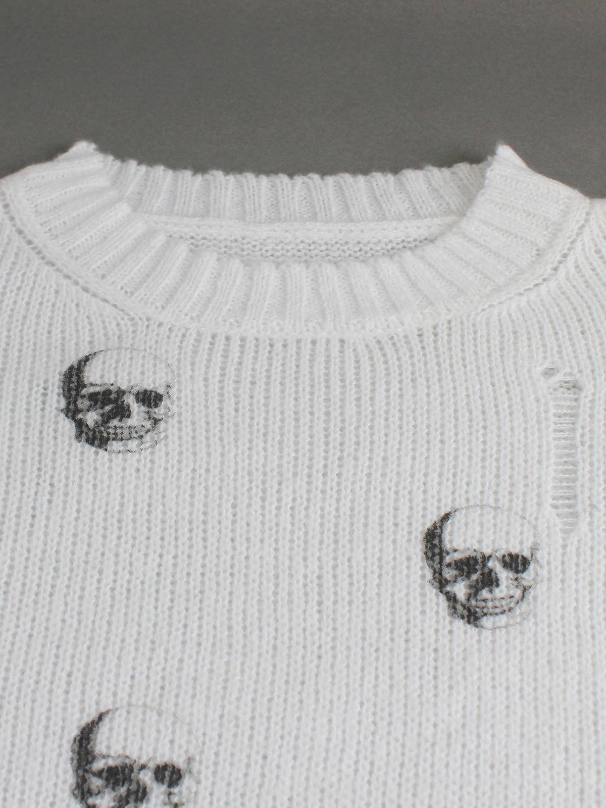 Halloween White/Black Skull Print Crew Lightweight Sweater