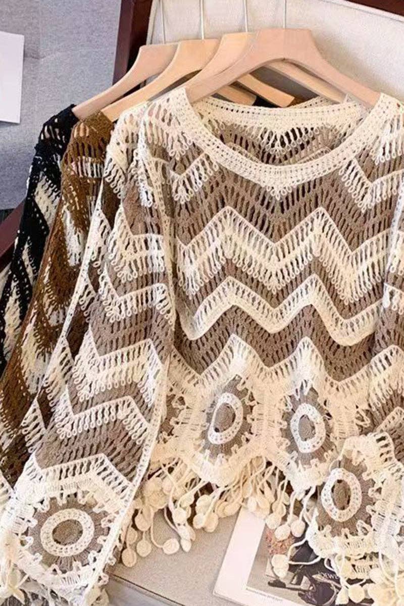 Zigzag Pattern Fringed Sweater