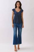PRINTED PEPLUM TOP WITH TIE BACK DETAIL