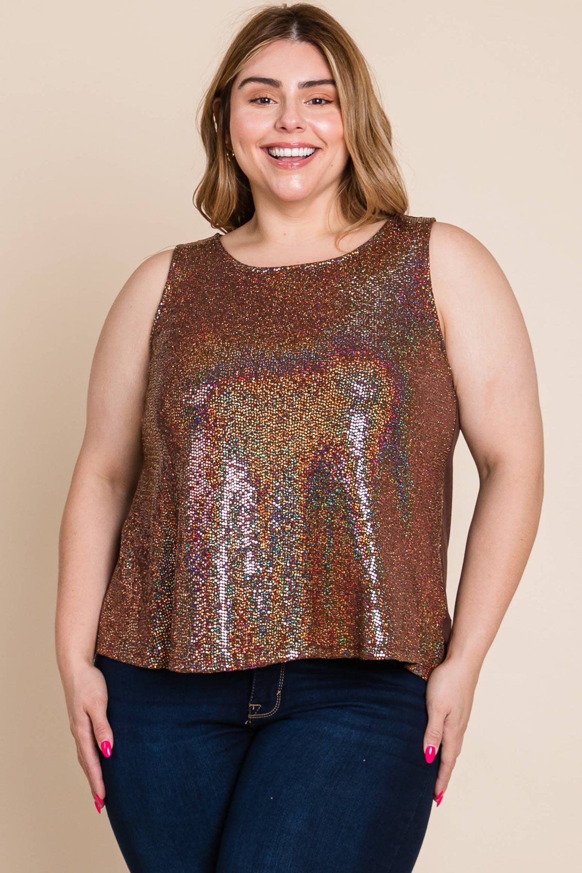 Plus Size Sparkly Sequin Sleeveless Fashion Top