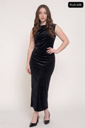 Sleeveless Crew Neck Ruched Velvet Dress