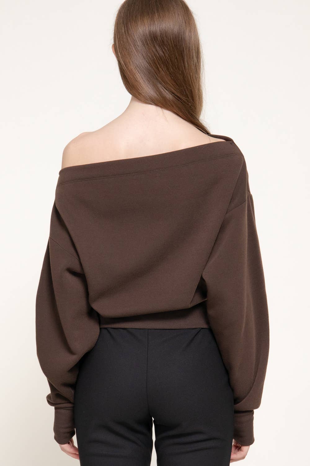 Long Sleeve Off The Shoulder Thumb Hole Inner Fleece Top
