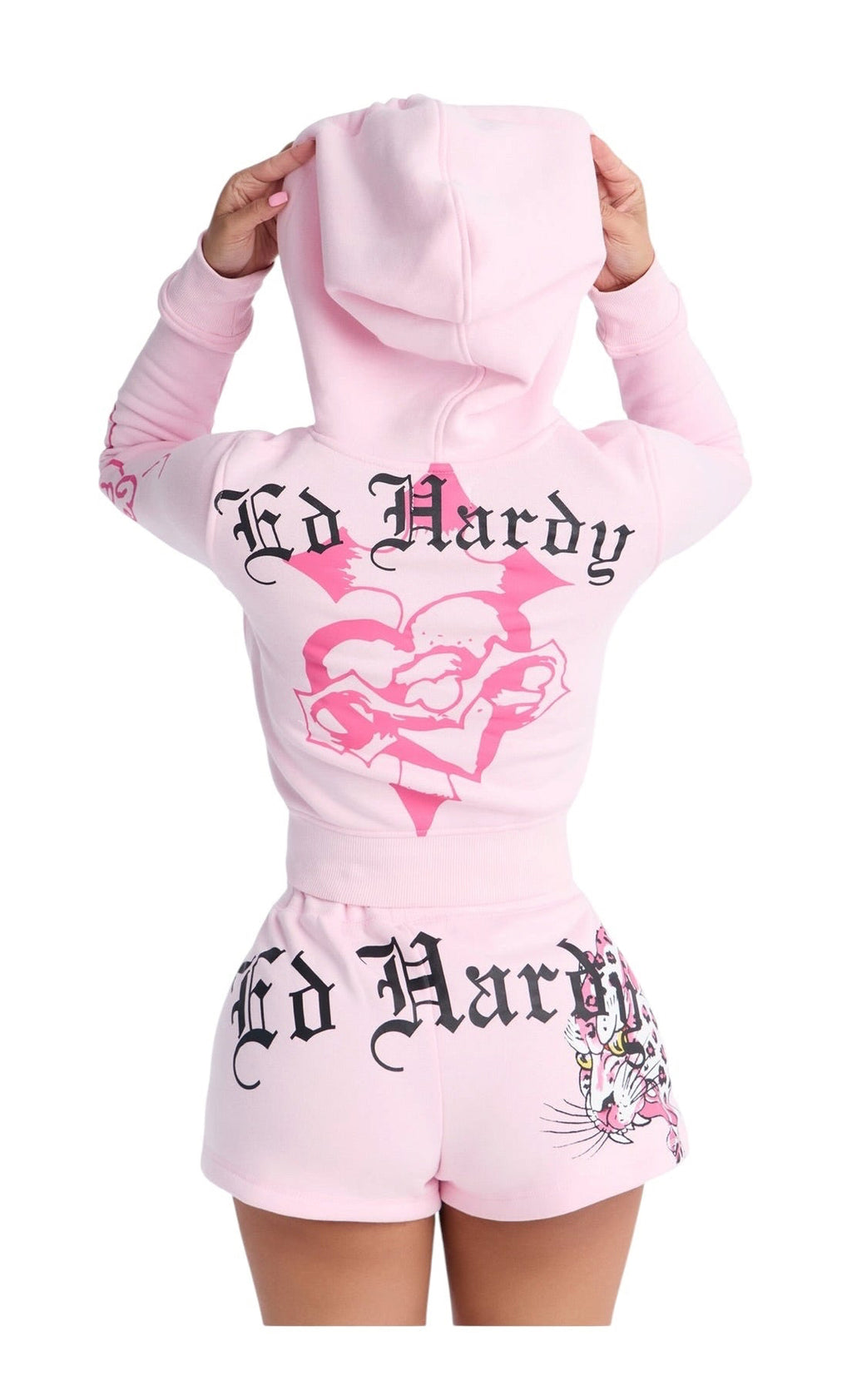 Ed Hardy Leopard Flame Dragon Graphic Shorts – Pink