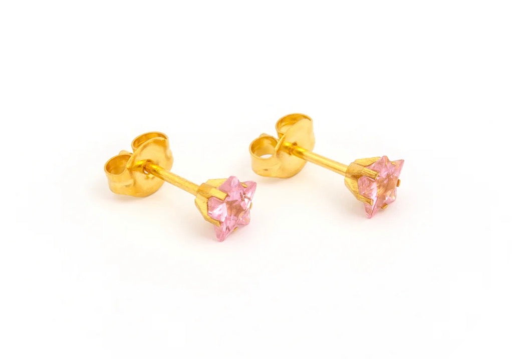 5mm Pink CZ Star Stud G/P (Sensitive Ear)