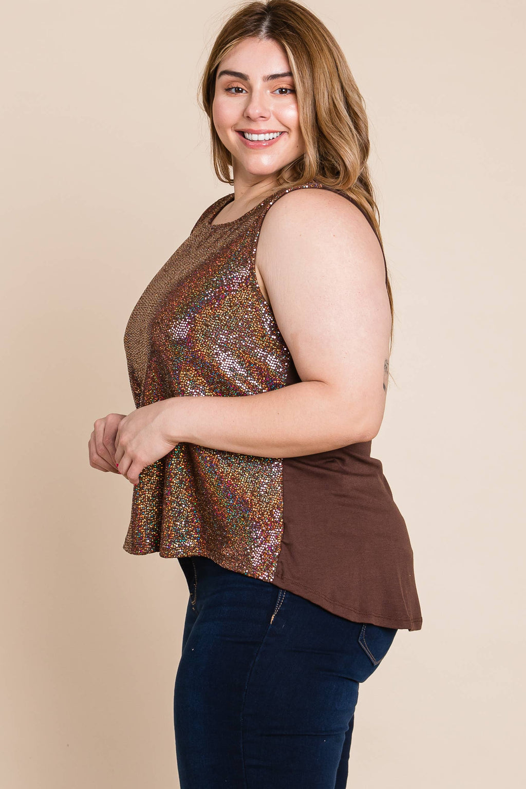Plus Size Sparkly Sequin Sleeveless Fashion Top