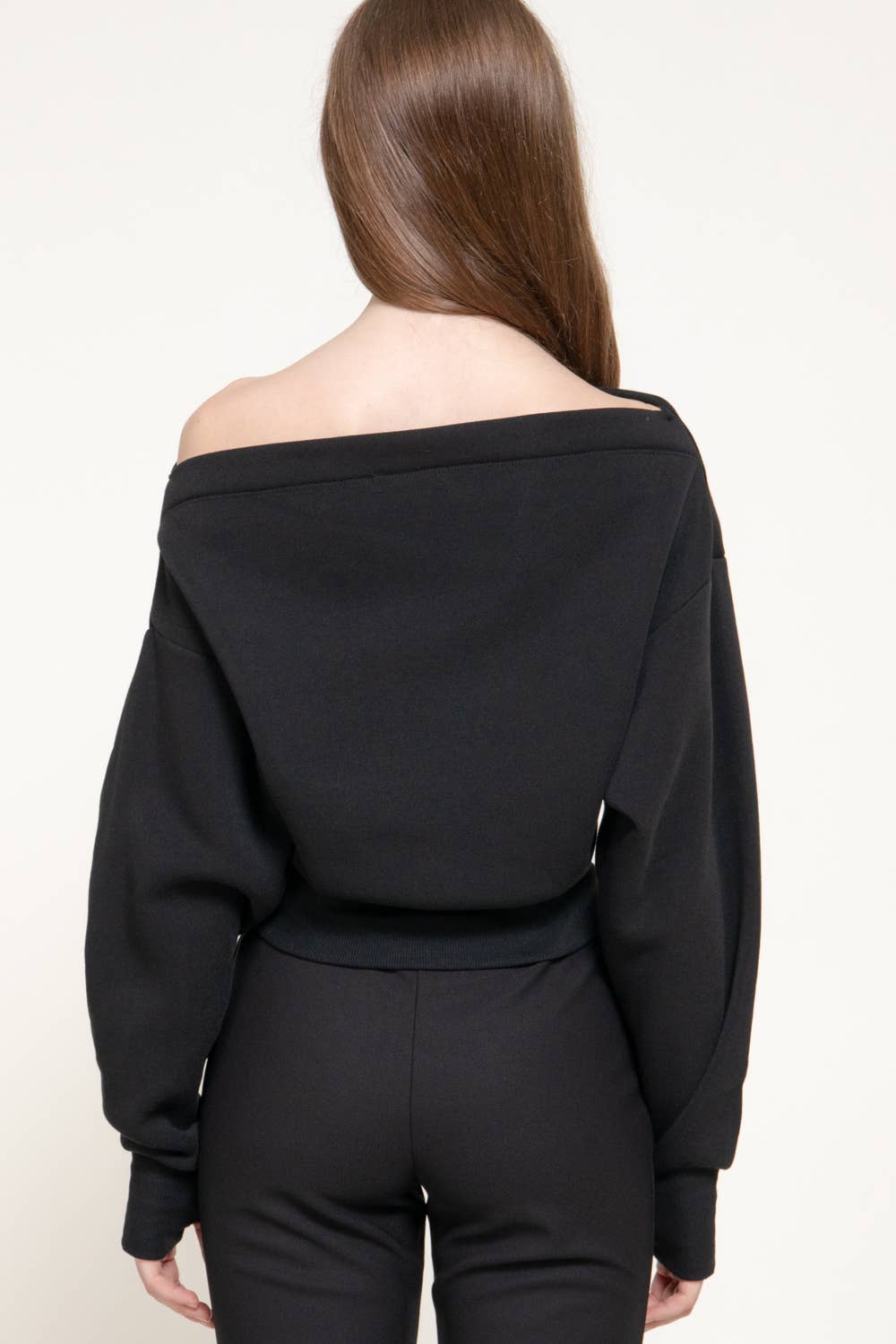 Long Sleeve Off The Shoulder Thumb Hole Inner Fleece Top