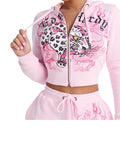Ed Hardy Leopard Flame Dragon Graphic Zip-Up Hoodie - Pink