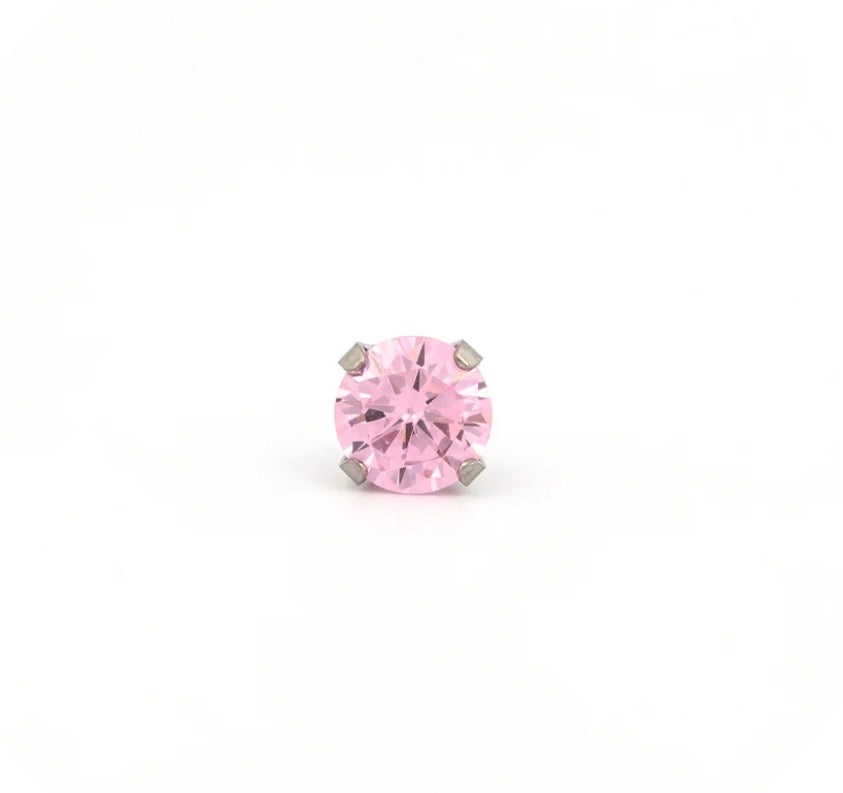 6mm Pink CZ Stud S/S (Sensitive Ear)