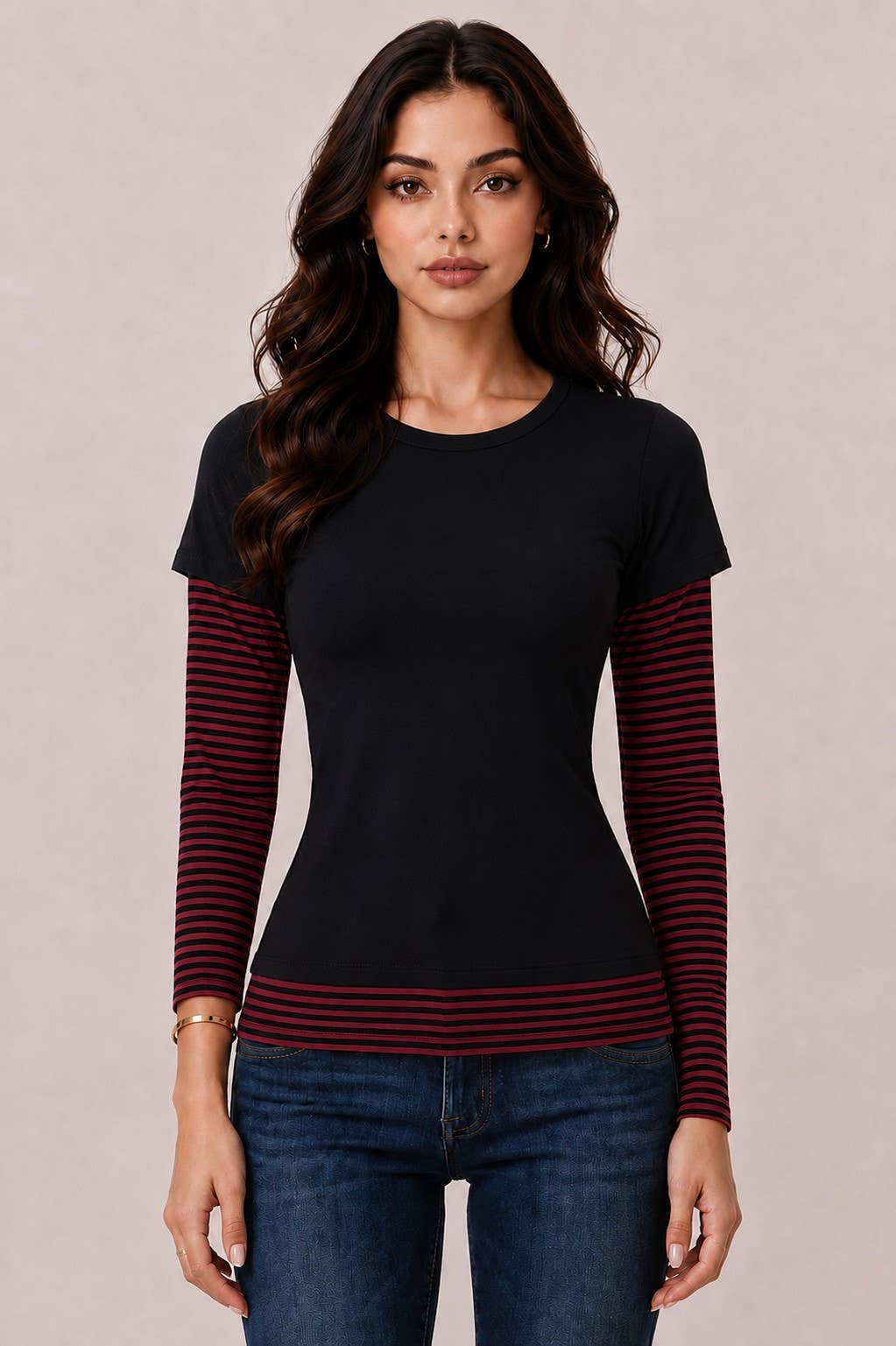 LAYERED STRIPEY LONG SLEEVE TOP