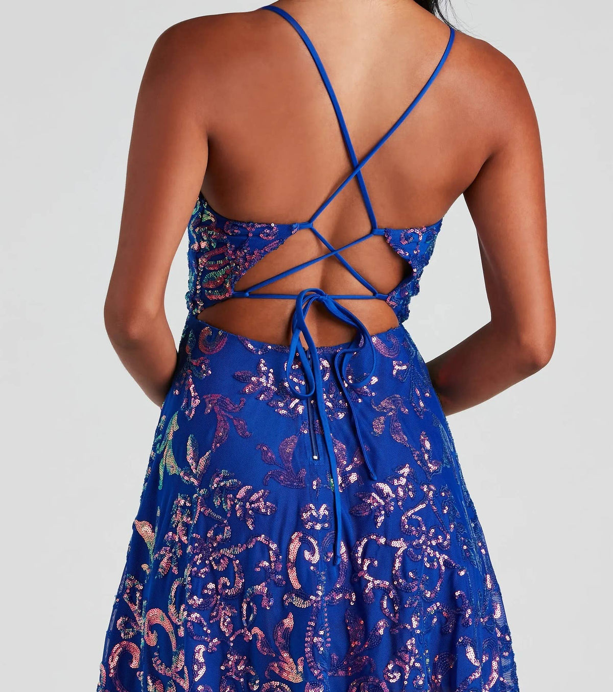 Strap Embroidered Sequin Mini Dress