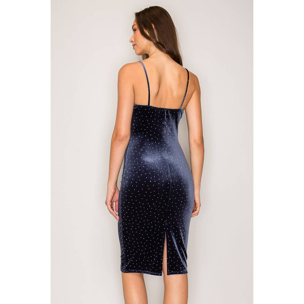 Studded Velvet Midi Dress with Back Slit