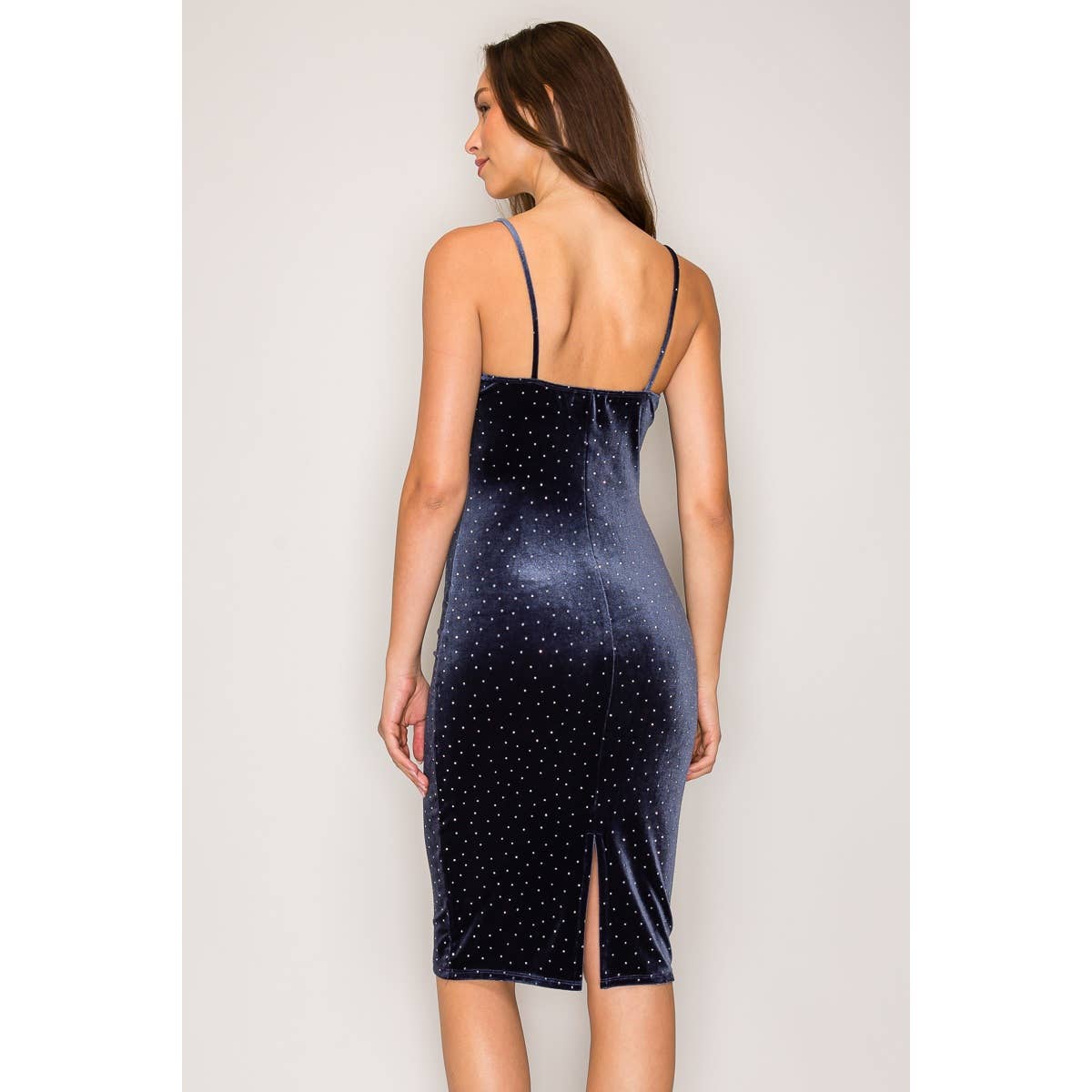 Studded Velvet Midi Dress with Back Slit