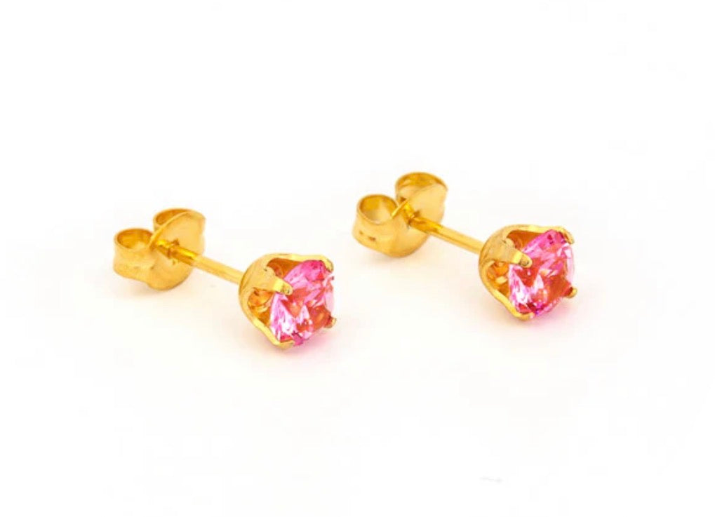 5mm Pink CZ Stud G/P (Sensitive Ear)