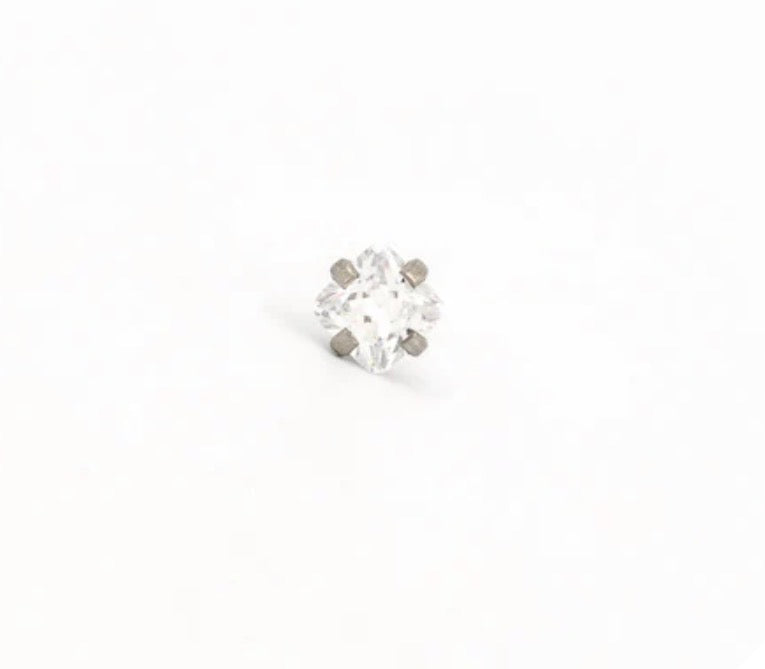 4x4mm CZ Princess Cut Stud S/S (Sensitive Ear)