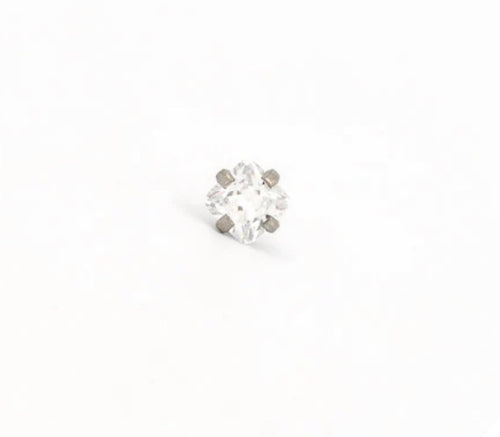 4x4mm CZ Princess Cut Stud S/S (Sensitive Ear)