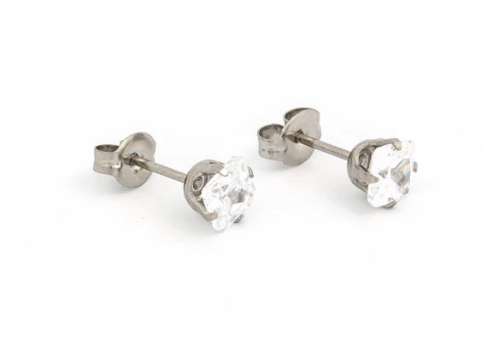 5x5mm CZ Princess Cut Stud S/S (Sensitive Ear)