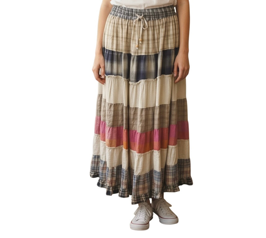 Young Threads Boho Patchwork Maxi Skirt