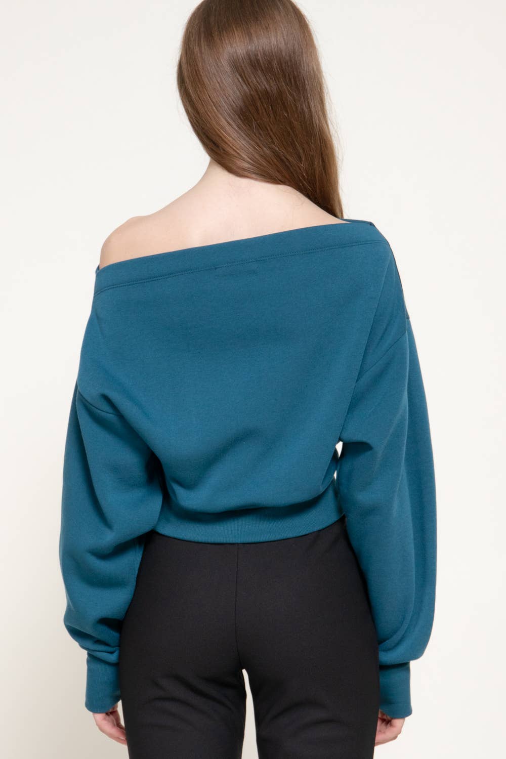 Long Sleeve Off The Shoulder Thumb Hole Inner Fleece Top