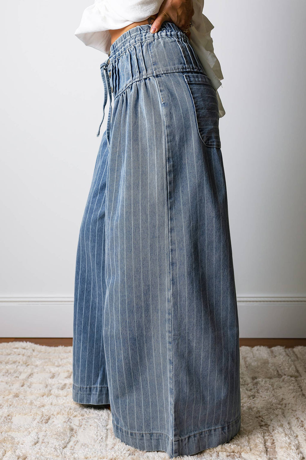 Striped Drawstring Waist Casual Wide Leg Jeans