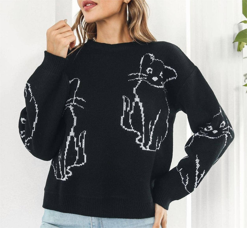 Animals cat jacquard knit sweater