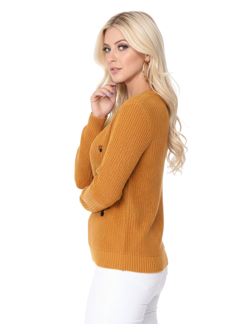 Crewneck BLACK Cat Applique Knit Pullover Sweater MK8207