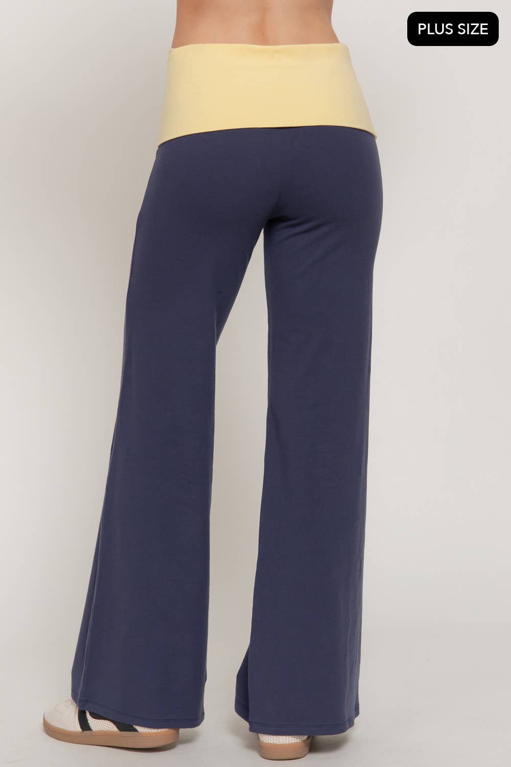 Contrasting Color Folded Waist Yoga Pants