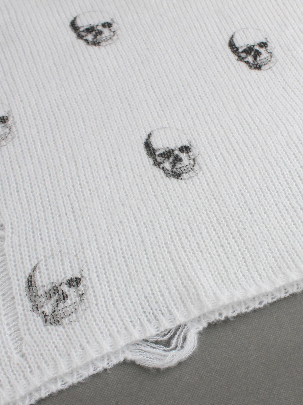 Halloween White/Black Skull Print Crew Lightweight Sweater