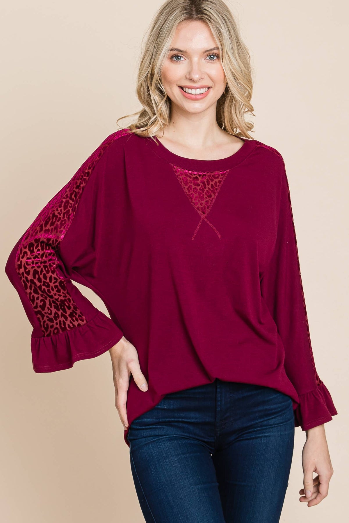 Animal Velvet Mesh Contrast Fashion Top