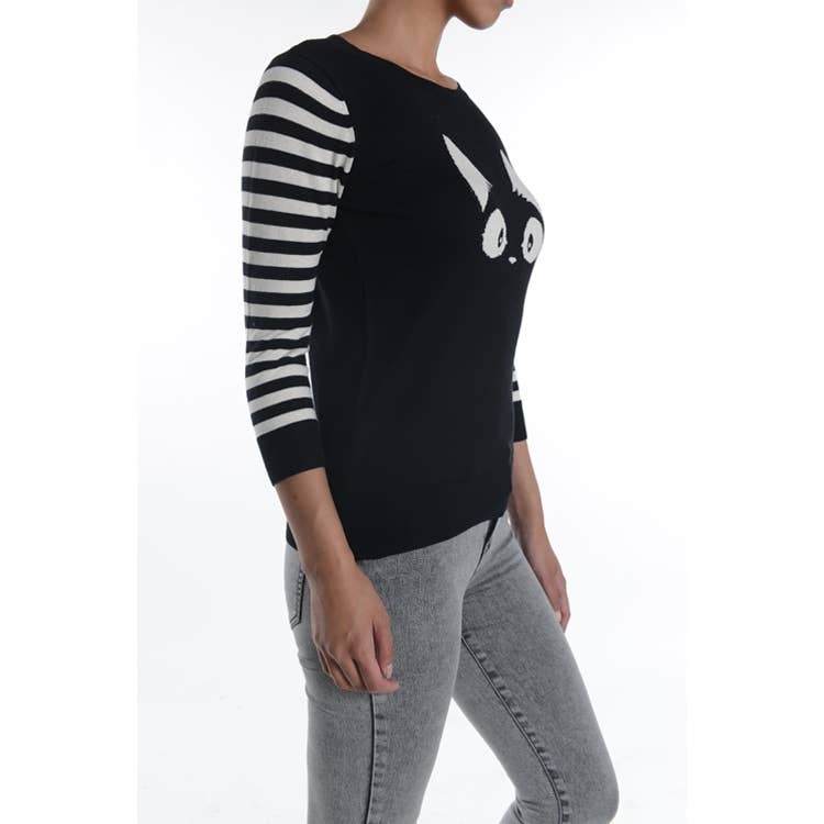 3/4 Sleeve Kitty Cat Crewneck Pullover Sweater MK3375