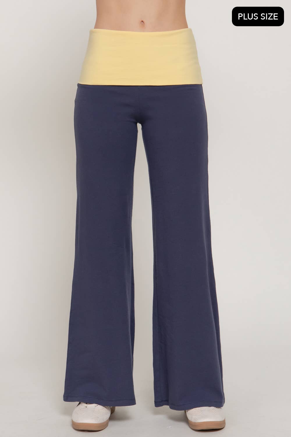 Contrasting Color Folded Waist Yoga Pants