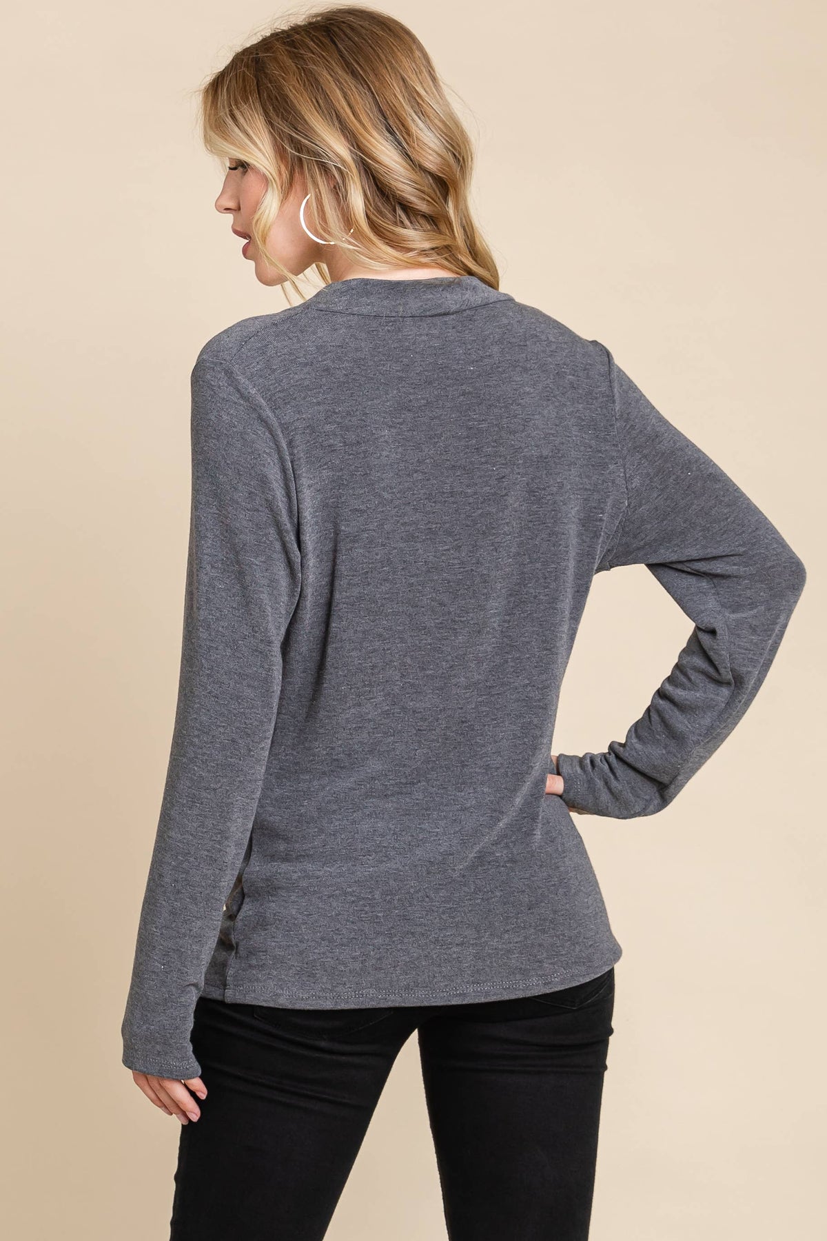 Plus Size Solid Wrap V-Neck Casual Top