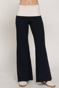Contrasting Color Folded Waist Yoga Pants