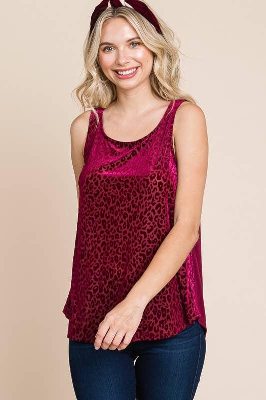 Plus Size Animal Print Velvet Mesh Fashion Top
