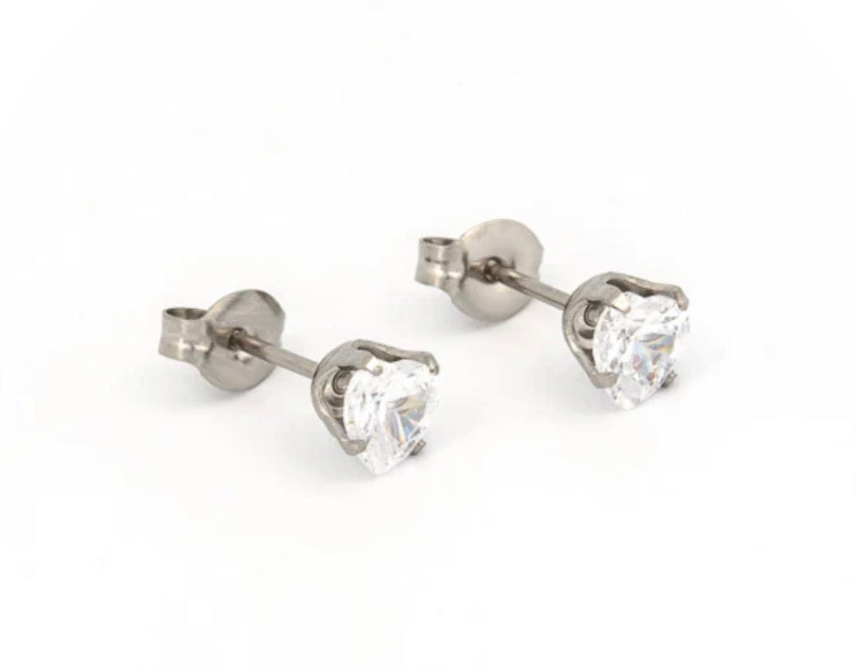 5x5mm CZ Heart Stud S/S (Sensitive Ear)