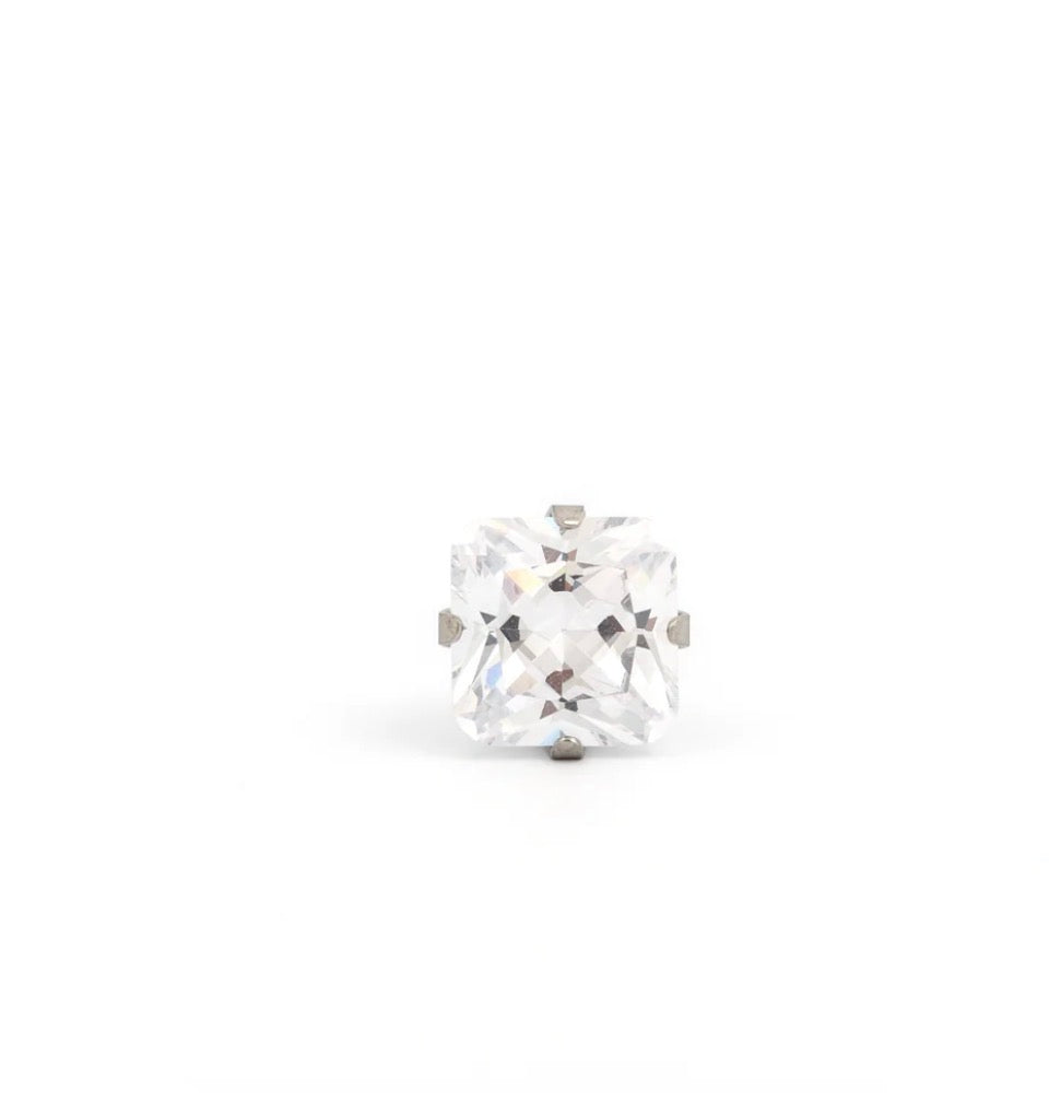 8x8mm CZ Princess Cut Stud S/S (Sensitive Ear)