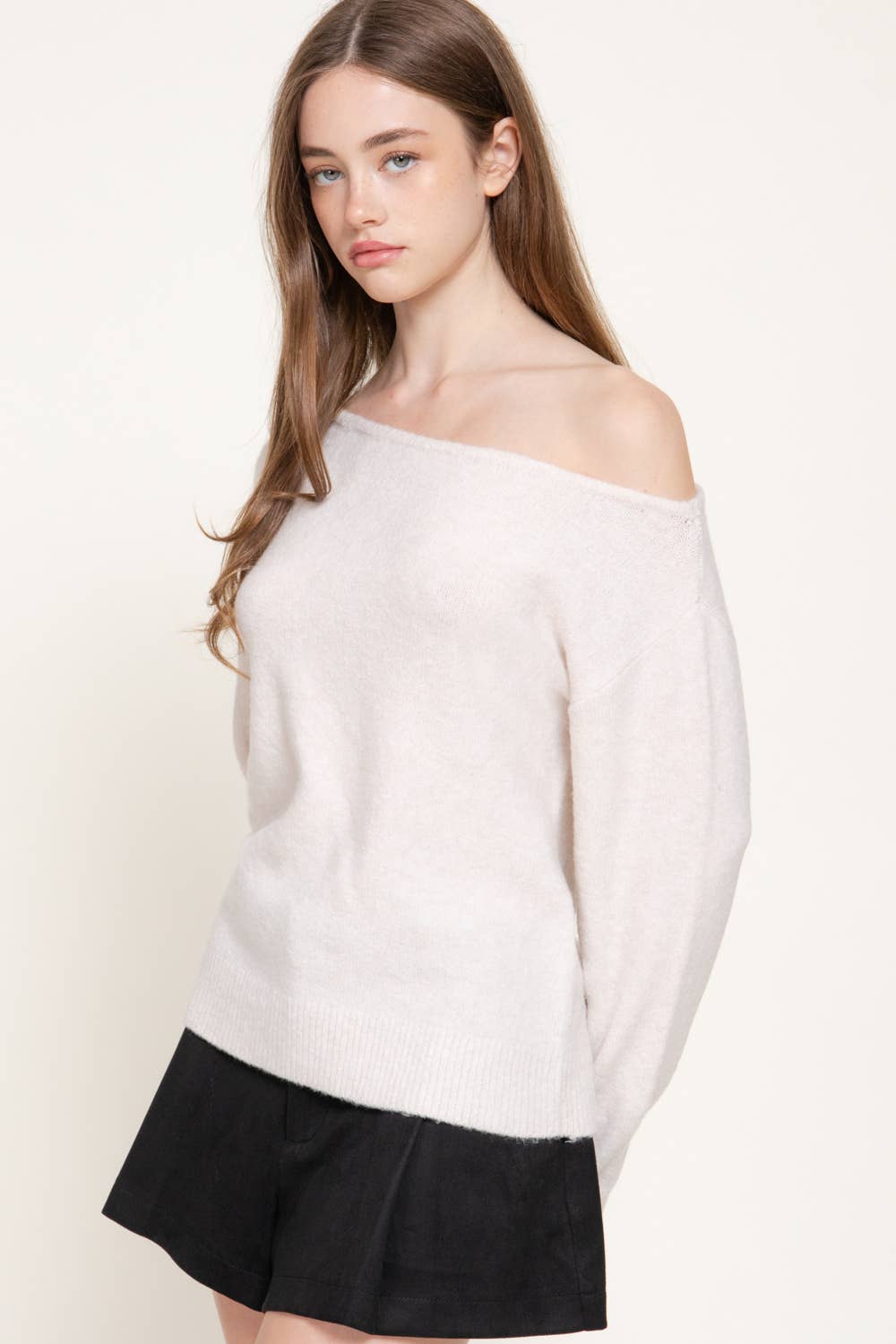 Long Sleeve Asymmetrical Neckline Sweater