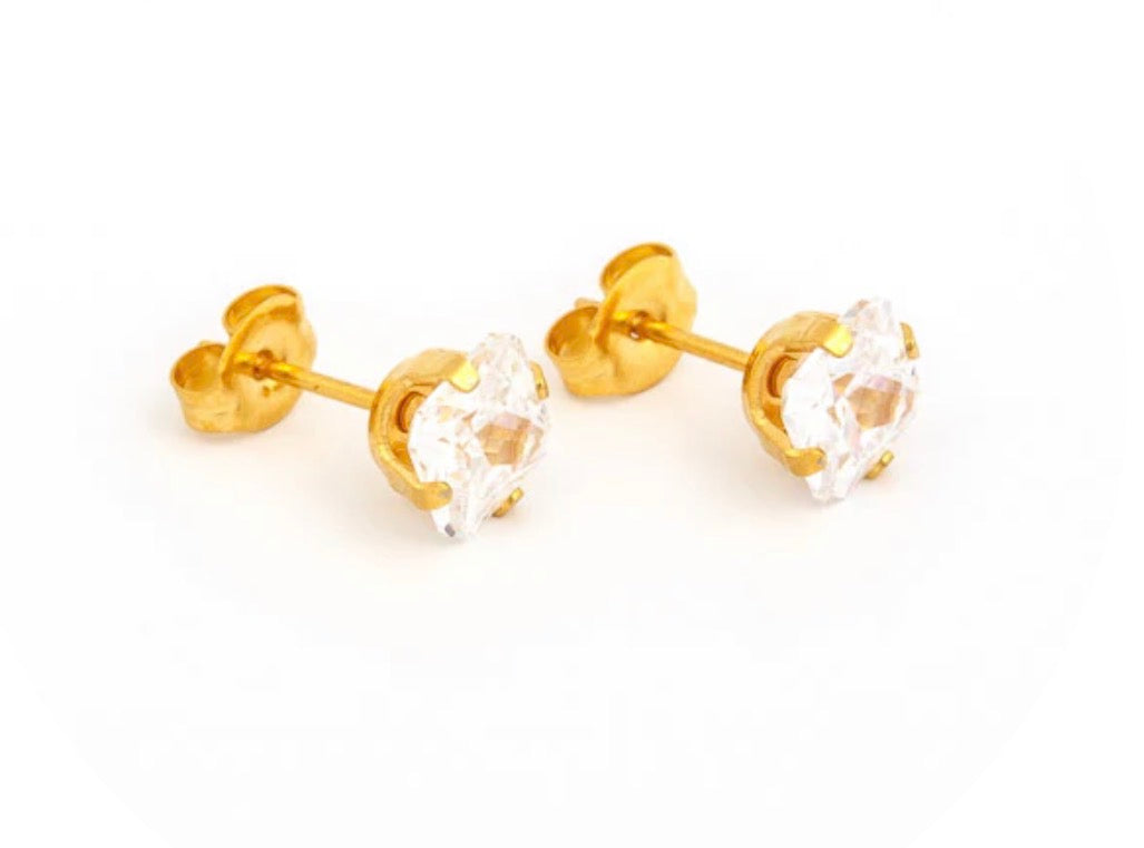 6x6mm CZ Princess Cut Stud G/P (Sensitive Ear)
