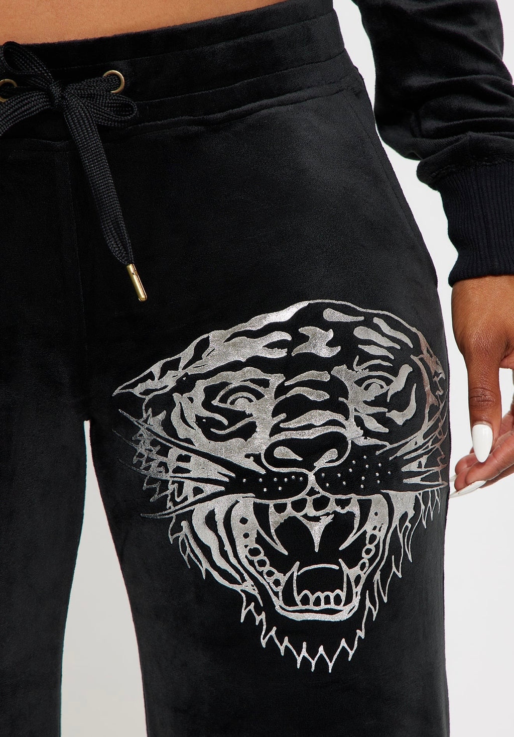 Ed Hardy Silver Tiger Velour Pant - Black