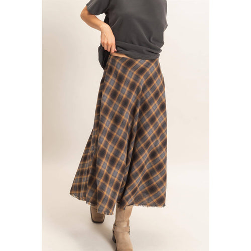 A-Line Plaid Frayed Hem Skirt