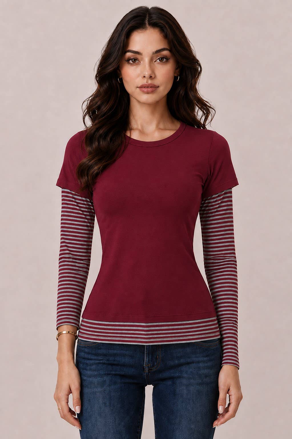 LAYERED STRIPEY LONG SLEEVE TOP