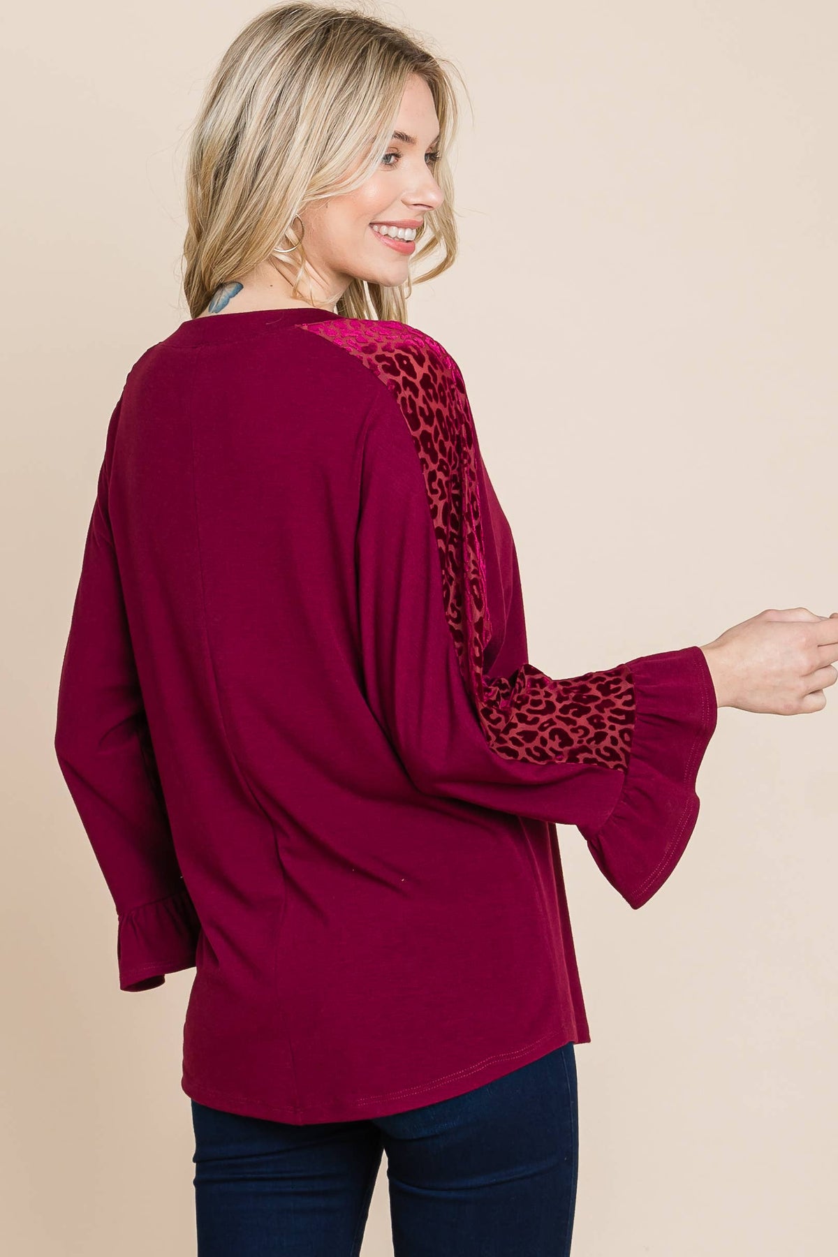 Animal Velvet Mesh Contrast Fashion Top
