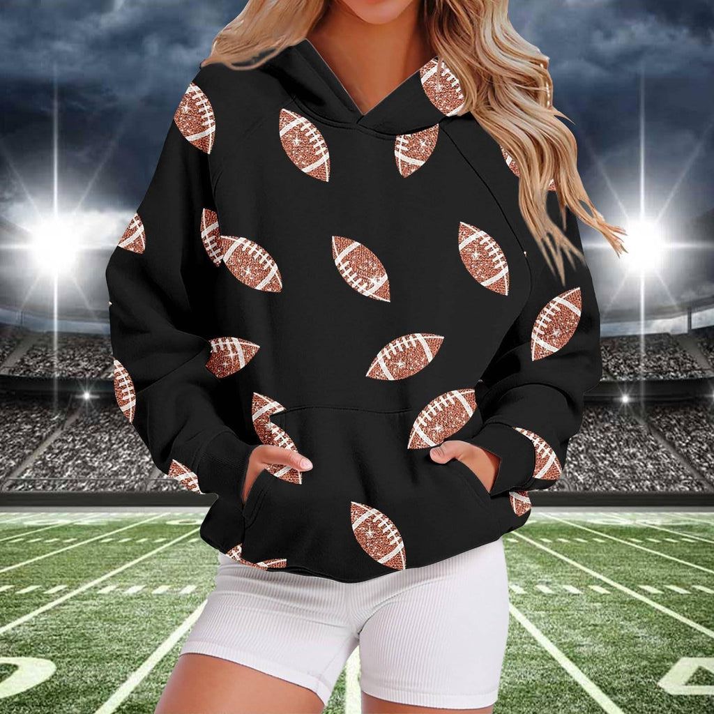 Game Day Rugby Football Print Hooded Sweatshirt